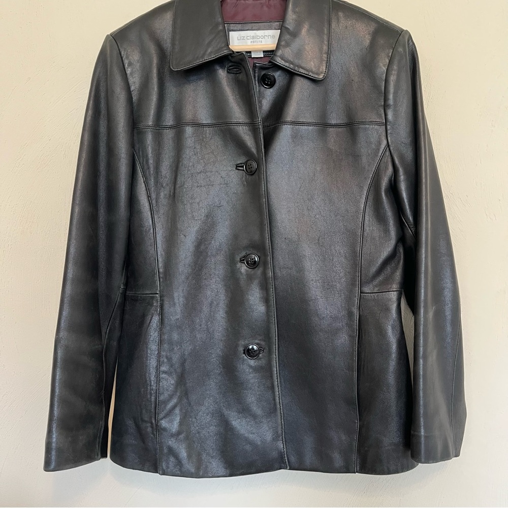 Black genuine leather coat - VNTG Liz Claiborne